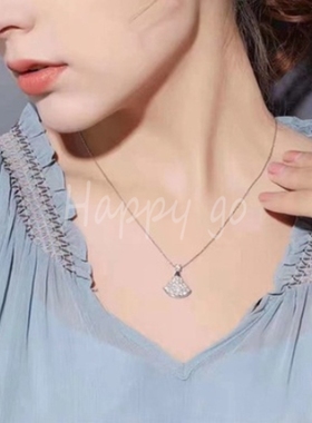 桃花坞孟子义宁静蔡文静同款满钻扇形项链锁骨链天然贝母裙子项链