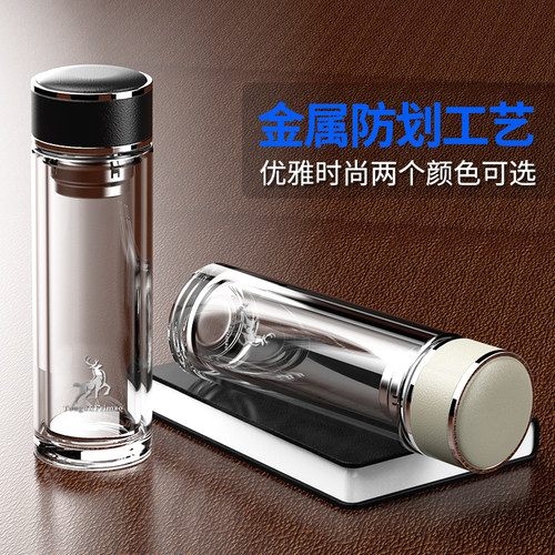 食品级高硼硅玻璃杯耐高温水杯男款双层家用透明杯子泡茶专用茶杯 - 图1