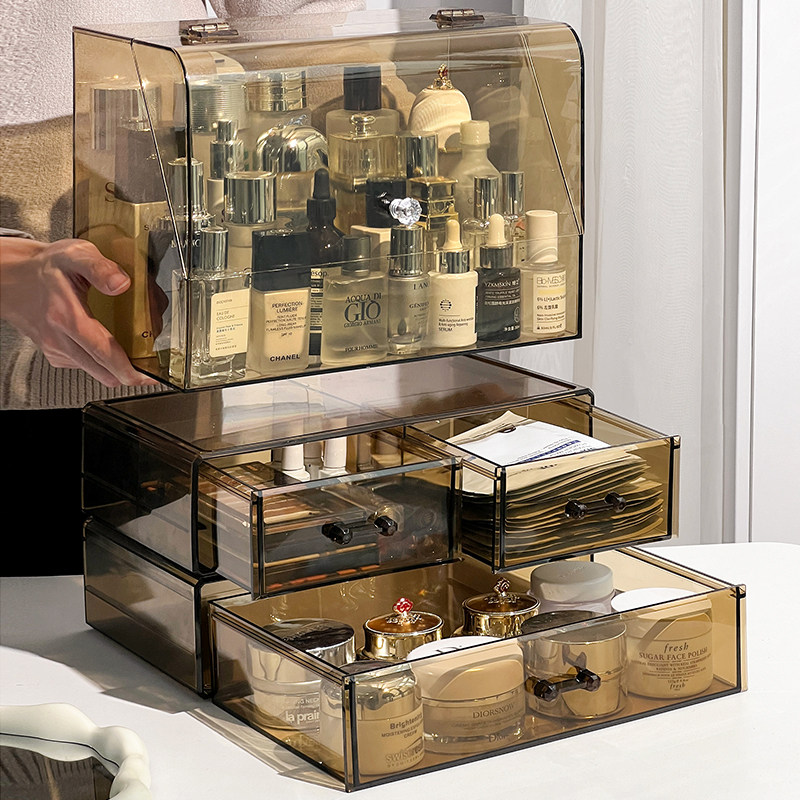 化妆品盒子收纳盒面高级感防尘梳妆台护肤品带盖整理箱宿舍置物架,淘宝优惠券,粉丝福利购,淘宝优惠卷