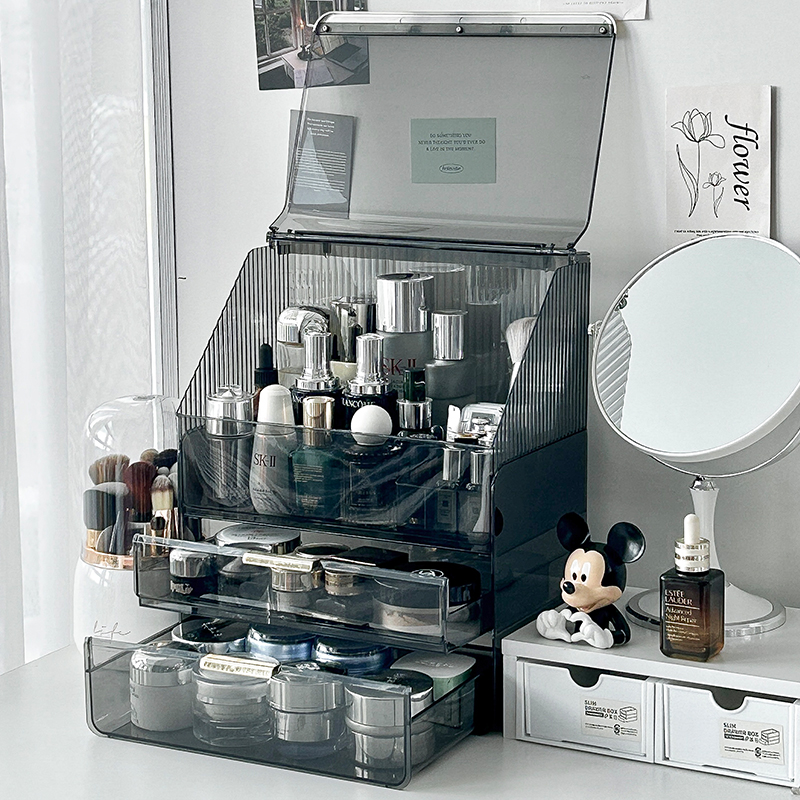 化妆盒2025新款梳妆台化妆品收纳盒高级感防尘超大面膜口红整理箱,淘宝优惠券,粉丝福利购,淘宝优惠卷