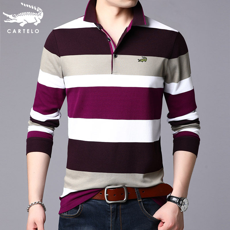 卡帝乐鳄鱼男士长袖中年纯棉polo衫 佳朋服饰T恤