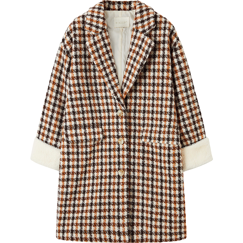 阿依莲2021新款宽松休闲毛呢大衣 ayilian毛呢外套