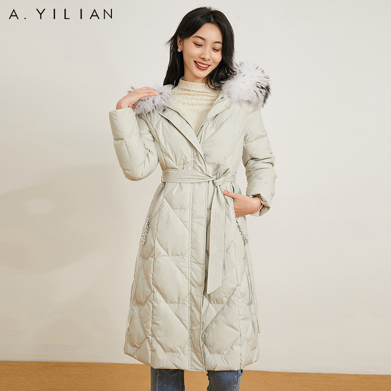 阿依莲冬季新款系带连帽大b4羽绒服 ayilian羽绒服