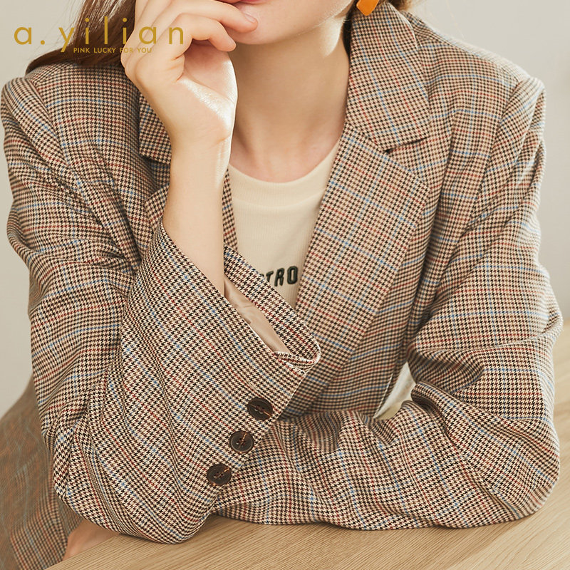 阿依莲新款格子西装外套设计感小众 ayilian西装