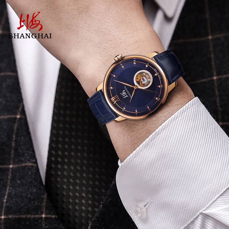 上海男防水国表飞轮透底精钢机械表 上海飞徽国产腕表