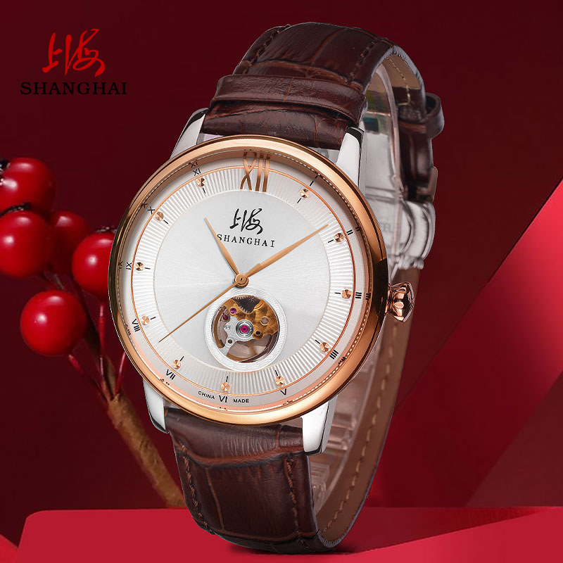 上海男防水国表飞轮透底精钢机械表 上海飞徽国产腕表