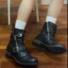 Dark retro pleated western cowboy boots work boots