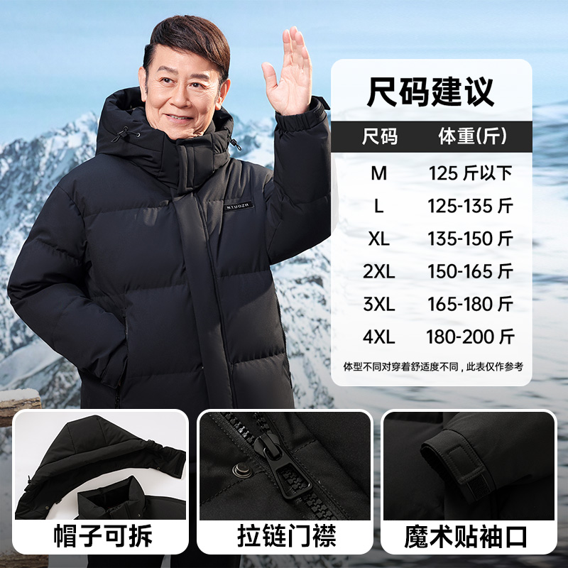 雅鹿加厚可拆帽短款羽绒服爸爸装2025年新款高蓬中老年冬装外套