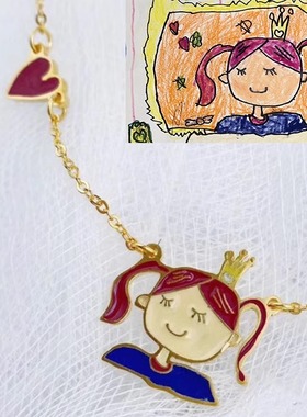 纯银定制儿童涂鸦项链珐琅手绘画