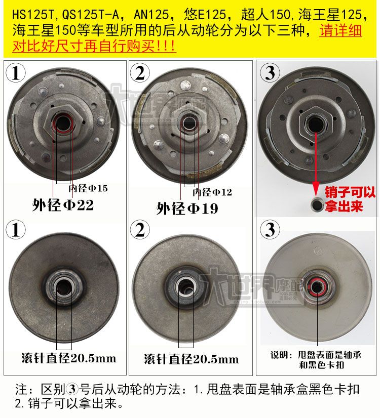 HS125T-2/AN125T/HJ125T-7-8A超人QS150T离合器后驱动盘后皮带轮 - 图2