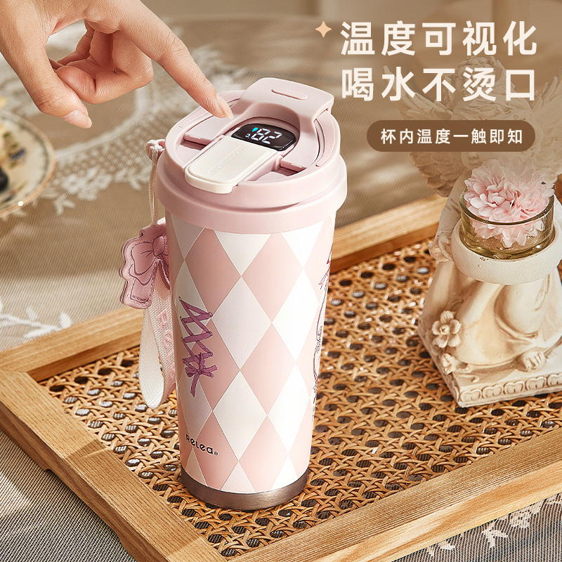 物生物保温杯陶瓷内胆水杯女新款2024高颜值咖啡杯茶水分离吸管杯