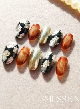【繁花入梦】MUSSIE NAIL黑色铂金猫眼高级感ins纯手工短款穿戴甲