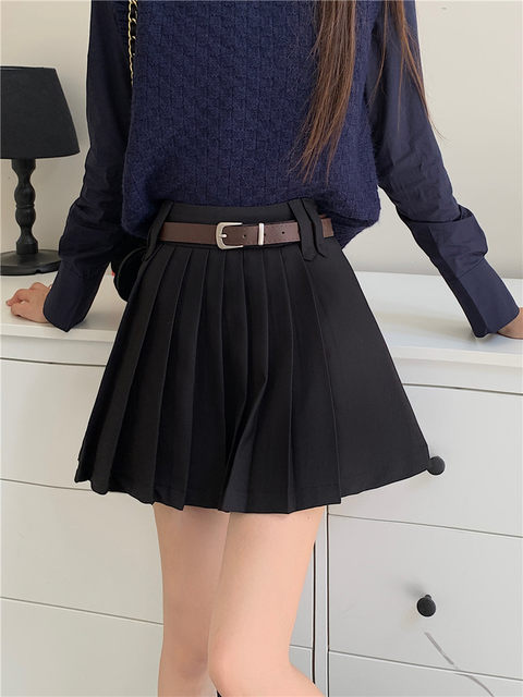 Khaki pleated skirt women's plus size short skirt