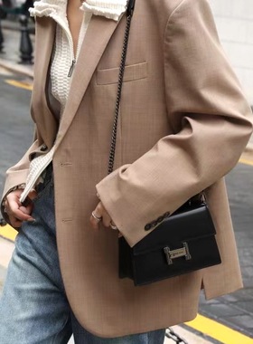 欧尚典女包法式小众设计手提包牛皮高级质感链条包包女真皮斜跨包