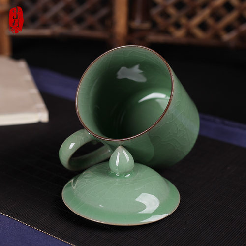 小小利青瓷创意陶瓷杯将军杯 办公杯子水杯大茶杯 四色可选包邮 - 图0