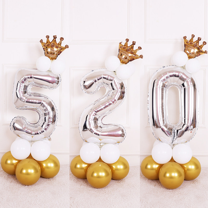 32寸银色生日数字铝膜气球百天宝宝立柱引路装饰儿童派对场景布置