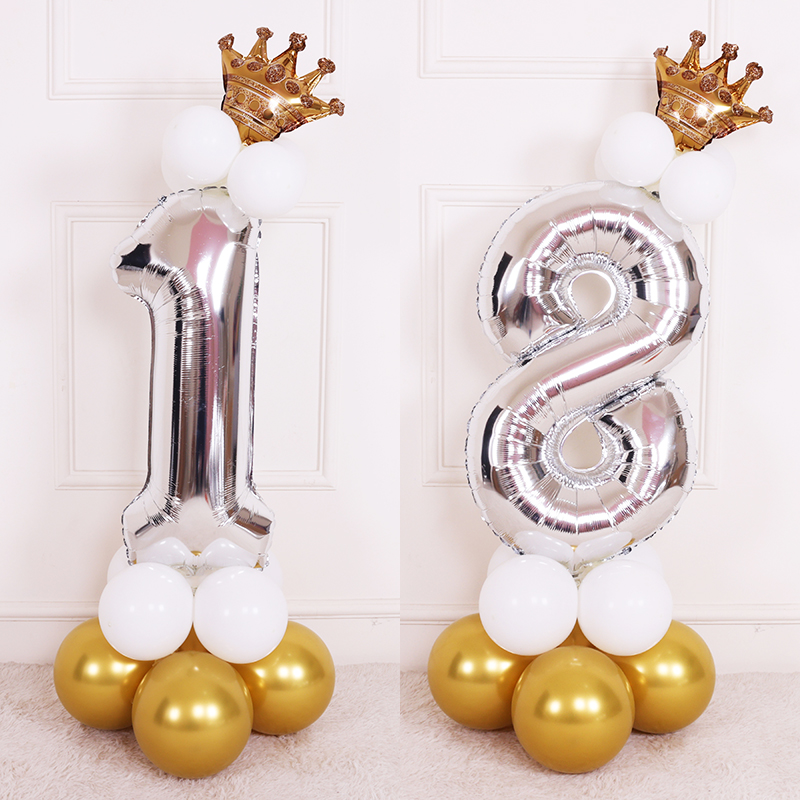 32寸银色生日数字铝膜气球百天宝宝立柱引路装饰儿童派对场景布置