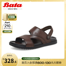 Bata Sandals Mens 2023 Summer Mall New Cow Leather Breathable Casual 100 Hitch Flat Beach Shoes 33962BL3