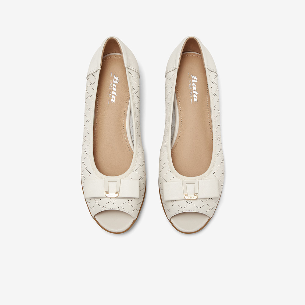 Bata浅口单鞋2024夏季新款百搭牛皮软底通勤鱼嘴奶奶单鞋AIK06BU4