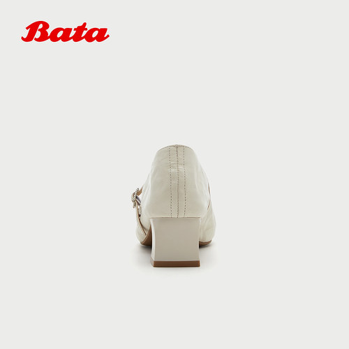 Bata羊皮书里斯舞曲玛丽珍2026春秋新款抓纹软底羊皮单鞋2610DCQ6 - 图0