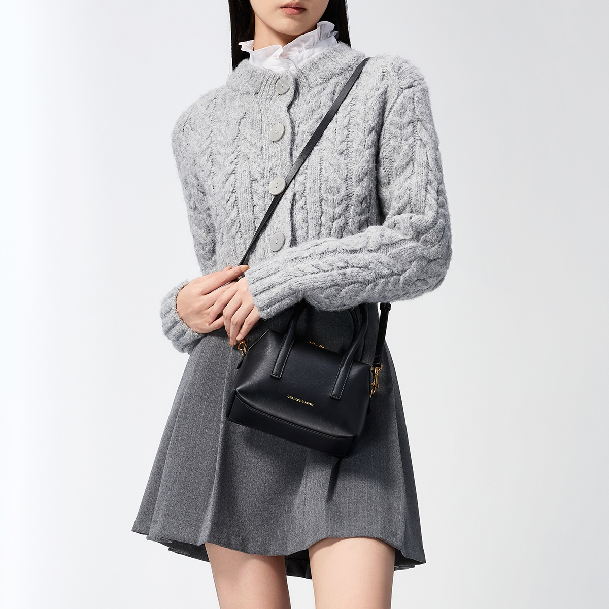 CHARLES&KEITH25冬新品CK2-30782729简约手提斜挎小方包波士顿包 - 图0