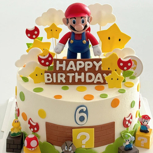 网红同款超级玛丽蛋糕装饰 卡通马里奥摆件儿童生日烘焙MARIO插件 - 图0