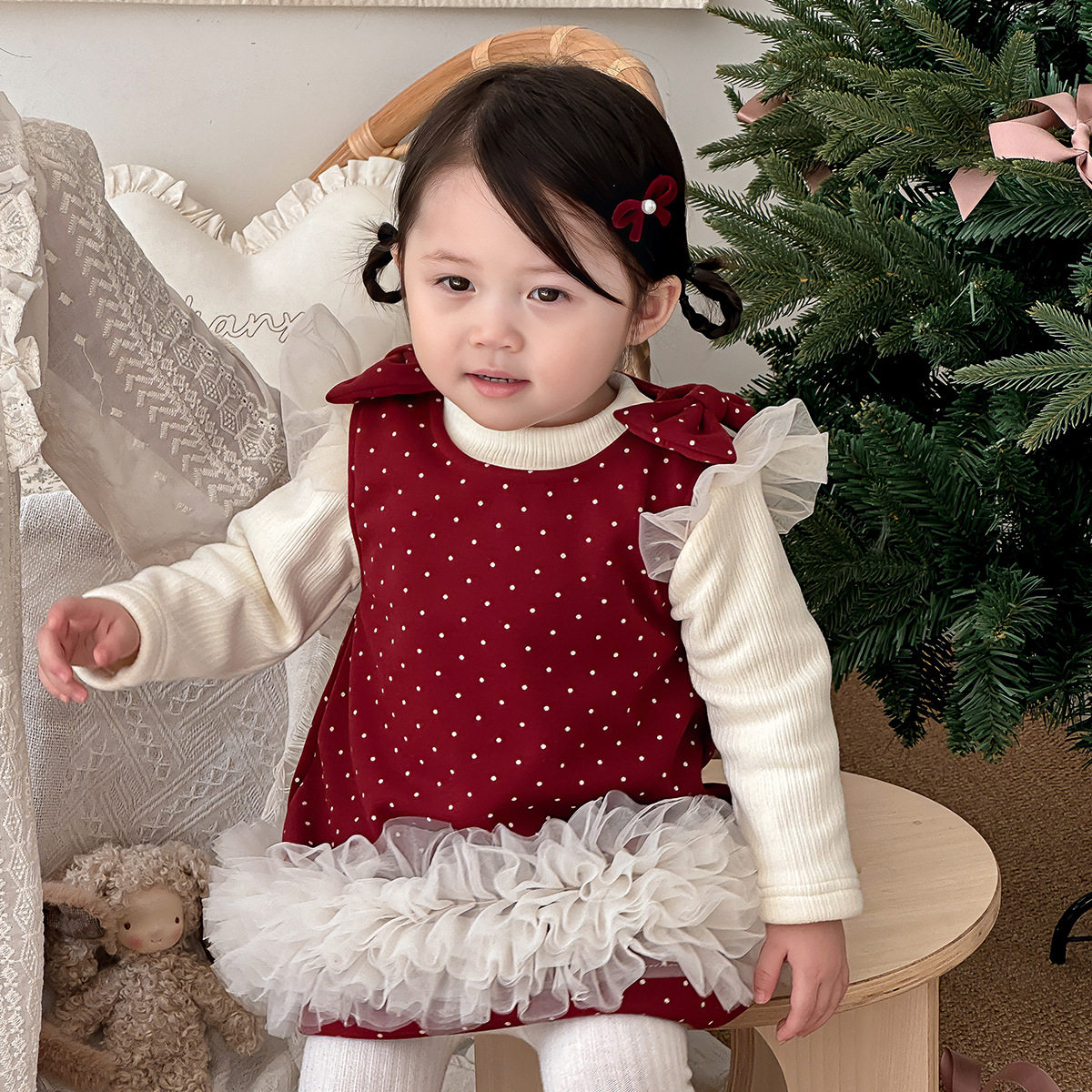 童装女装一岁女宝宝冬装背心裙婴幼儿洋气波点拜年服女童周岁生日,淘宝优惠券,粉丝福利购,淘宝优惠卷