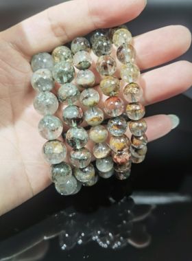 天然绿幽灵水晶手链墨绿色半盆