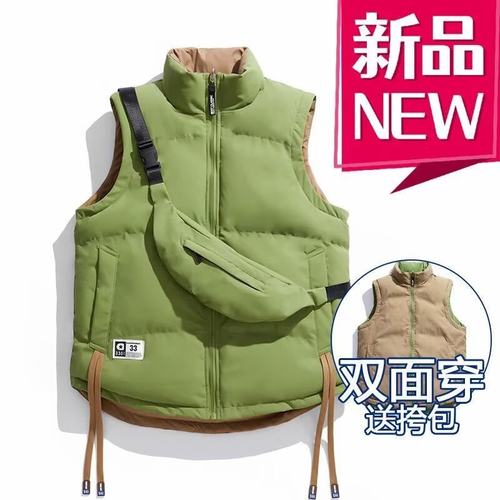 双面穿棉马甲男冬季加厚保暖坎肩背心无袖棉服加大码胖子休闲外套 - 图0