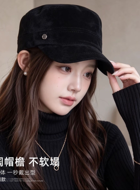 复古秋冬麂皮绒显脸小报童帽女
