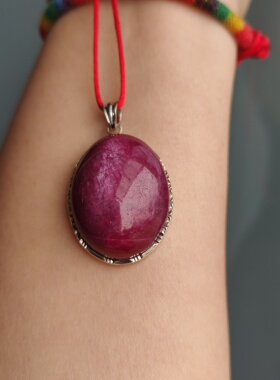 天然红绿宝蛋面吊坠裸石925银镶嵌链坠猫眼女闺蜜礼物春夏秋冬