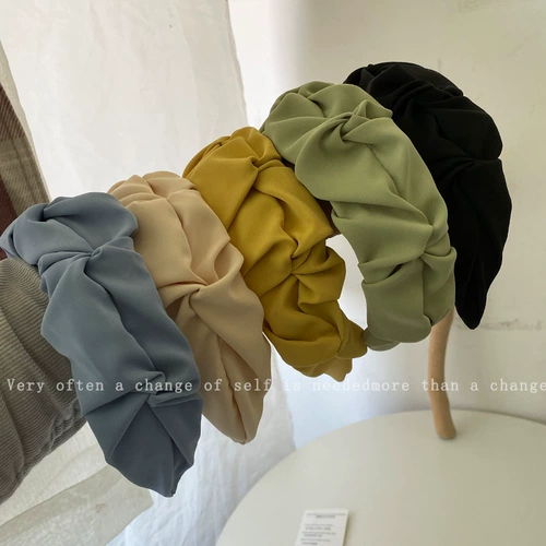 Корейская складная обруча с сетью коричневая конфеты с твердым цветом широкий края узел умываем