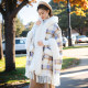 Autumn and winter large size loose plaid color matching mid-length fur collar plus velvet thickened hooded cloak shawl women's cape jacket