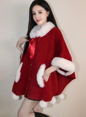 毛球斗篷外套女针织开衫