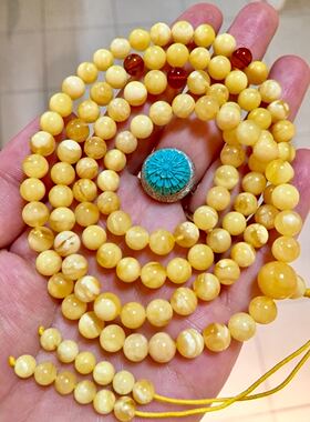 俄料蜜蜡手串飘花项链