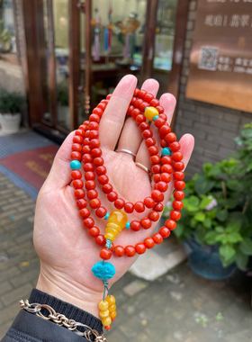 精品瓦西南红108 正红色108 满色满肉 火焰柿子红 8mm重88克 4圈