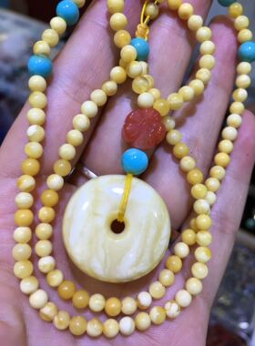 蜜蜡虎皮纹平安扣复古吊坠