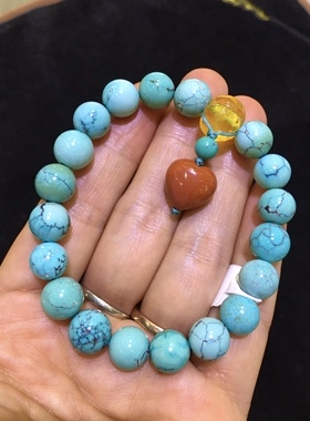 南红原矿高瓷绿松石天然琥珀手串