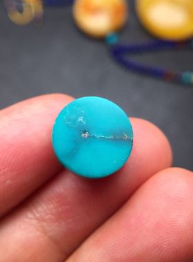 原矿高瓷蓝 绿松石戒面 12.5mm 1.8克 玉化料玻璃瓷 干净瓷度