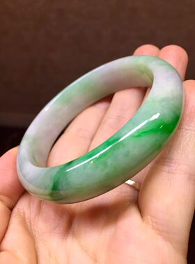55mm 翡翠A货 手镯 细糯化白底青 正阳绿 春彩 辣绿 种老水润
