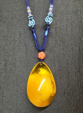 稀有 德国 比特料 鸡油红 蜜蜡 金绞白 大吊坠 31克意境美 梦幻