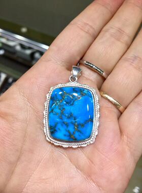 原矿绿松 云盖寺 暴力蓝  925纯银玉化高瓷蓝牌子 美如画 11克