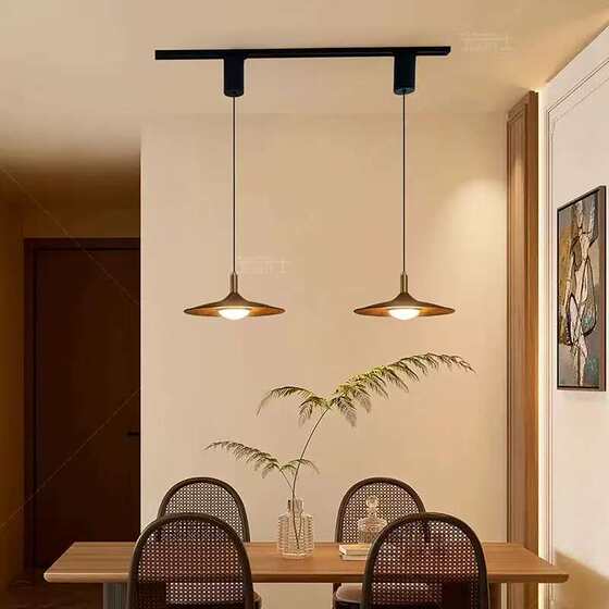 Retro flying saucer dining table three head lamp bar counter walnut color