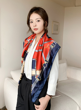 新款丝巾女链条90大方巾春夏季空调房披肩沙滩防晒领巾旅游包头巾