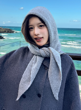 韩版针织连帽围巾女秋冬季保暖护耳百搭巴拉克拉法帽新款围脖披肩