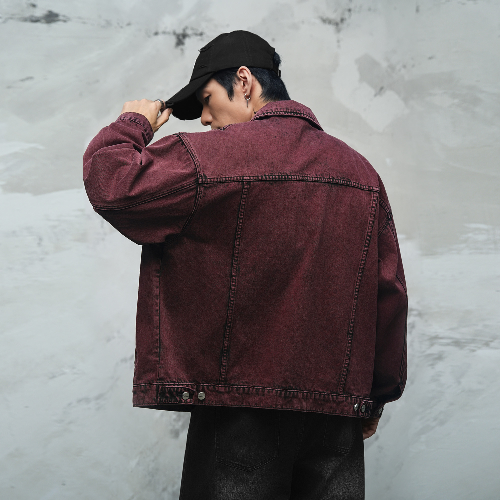 鹿家门春秋新款红色水洗牛仔外套宽松落肩经典复古日常大码外穿,淘宝优惠券,粉丝福利购,淘宝优惠卷