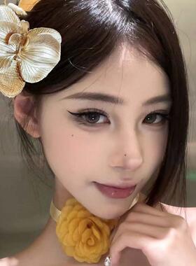 博主同款金色蝴蝶兰发夹头饰花朵