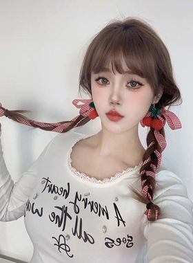 甜美少女红色格纹蝴蝶结发带发夹