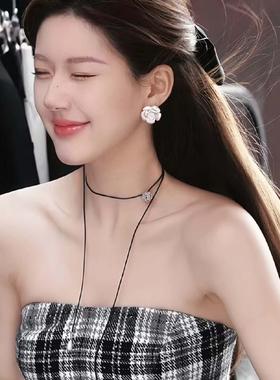 赵露思许妍同款克拉球蜡皮绳项链叠戴小众女个性高级感吊坠锁骨链