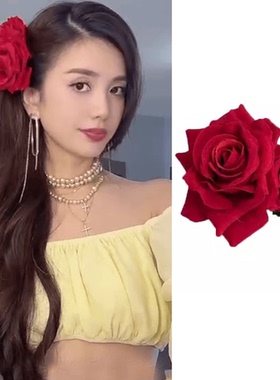 明星同款芭莎红毯复古玫瑰花发夹
